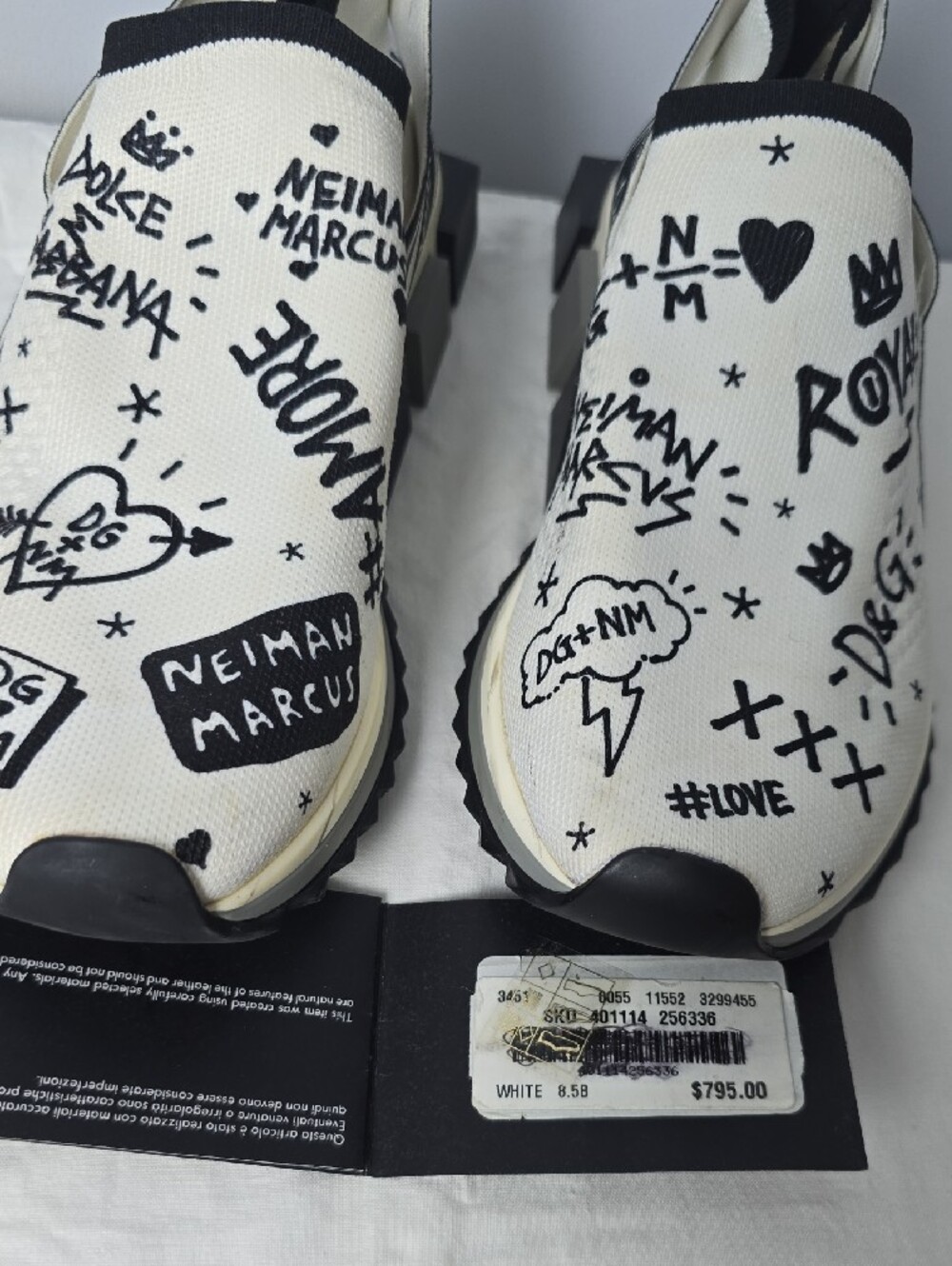 Dolce & Gabbana White & Black Graffiti Slip-On Sneakers - Picture 3 of 15